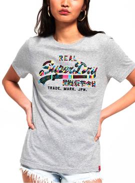 Camiseta Superdry Vintage Logo Gris Mujer