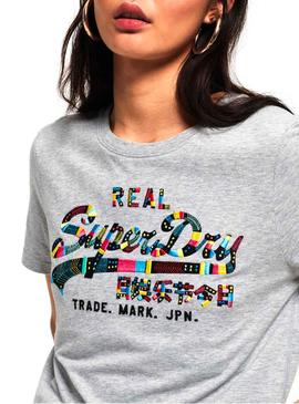 Camiseta Superdry Vintage Logo Gris Mujer