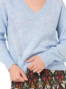 Jersey Naf Naf Pompones Azul para Mujer