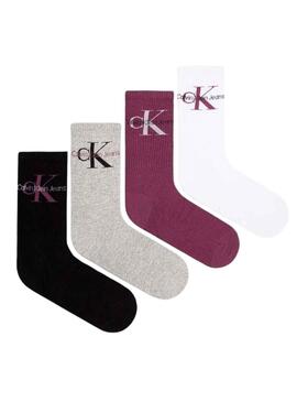 Pack Calcetines Calvin Klein Logo 4P para Mujer 