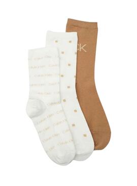 Pack Calcetines Calvin Klein Lurex Beige Mujer