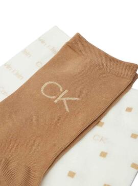 Pack Calcetines Calvin Klein Lurex Beige Mujer