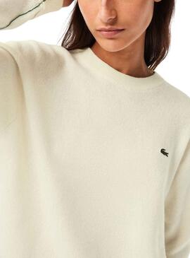 Jersey Lacoste Tricot De Lana Beige Para Mujer