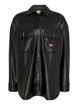 Sobrecamisa Tommy Jeans Pleather Negro para Mujer