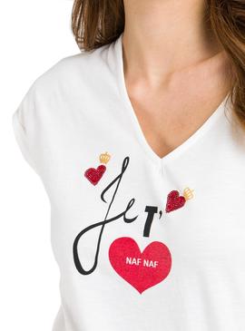 Camiseta Naf Naf Aime Blanco Mujer