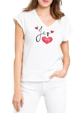 Camiseta Naf Naf Aime Blanco Mujer