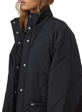 Abrigo Tommy Jeans Acochado Diamond Negro Mujer