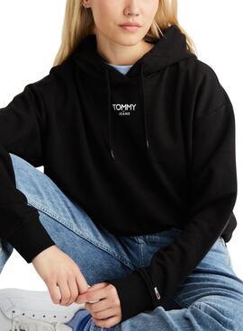 Sudadera Tommy Jeans Relaxed Logo Negro Para Mujer