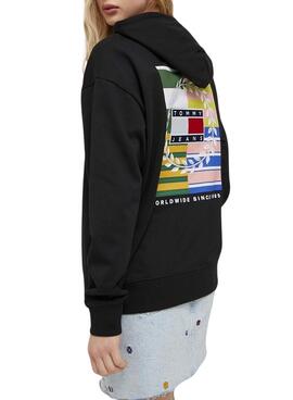 Sudadera Tommy Jeans Relaxed Luxe Negro Mujer