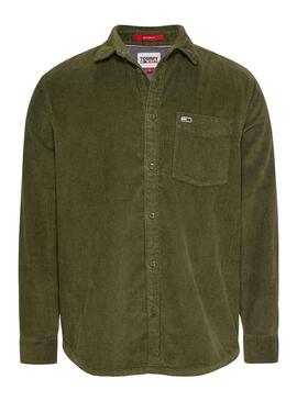 Camisa Tommy Jeans Relaxed Corduroy Verde Hombre