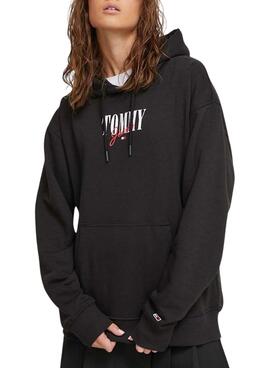 Sudadera Tommy Jeans Essential Logo 1 Negro Mujer