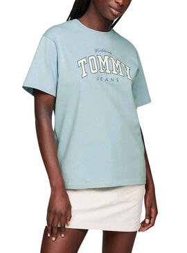 Camiseta Tommy Jeans Varsity Lux Azul Para Mujer