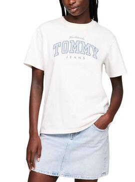 Camiseta Tommy Jeans Varsity Lux Blanco Para Mujer