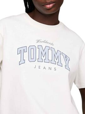 Camiseta Tommy Jeans Varsity Lux Blanco Para Mujer