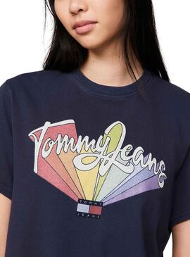 Camiseta Tommy Jeans Rainbow Flag Marino Mujer