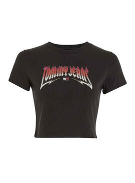 Camiseta Tommy Jeans Crop Slim Rock Negro Mujer