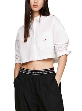 Camisa Tommy Jeans Crop Badge Blanco Para Mujer