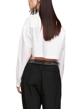 Camisa Tommy Jeans Crop Badge Blanco Para Mujer