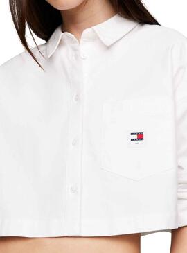 Camisa Tommy Jeans Crop Badge Blanco Para Mujer