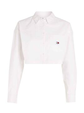 Camisa Tommy Jeans Crop Badge Blanco Para Mujer