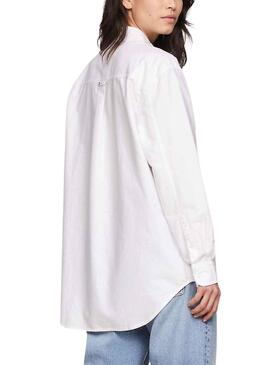 Camisa Tommy Jeans Badge Boyfriend Blanco Mujer