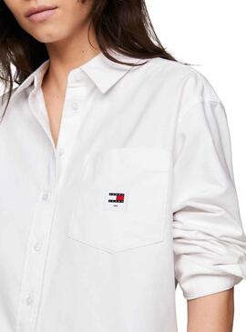 Camisa Tommy Jeans Badge Boyfriend Blanco Mujer