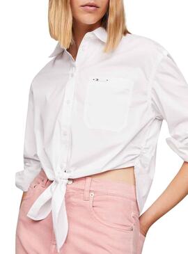 Camisa Tommy Jeans Lazo Frontal Blanco Para Mujer