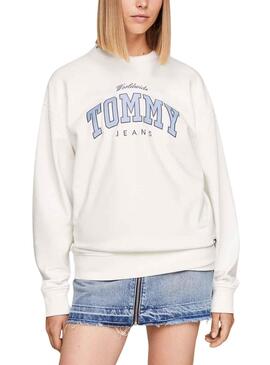 Sudadera Tommy Jeans Varsity Luxe Blanco Mujer