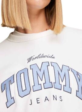 Sudadera Tommy Jeans Varsity Luxe Blanco Mujer