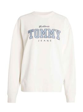 Sudadera Tommy Jeans Varsity Luxe Blanco Mujer