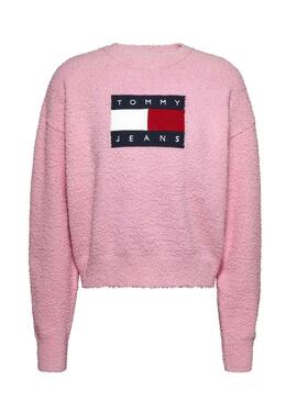 Sudadera Tommy Jeans Center Flag Rosa Para Mujer