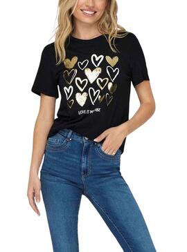 Camiseta Only Marie Negro y Dorado para Mujer