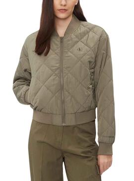 Bomber Calvin Klein Jeans Quilted Verde Para Mujer