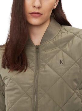 Bomber Calvin Klein Jeans Quilted Verde Para Mujer
