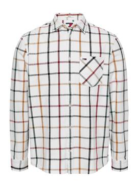 Camisa Tommy Jeans Reg Check Flannel Blanco Hombre