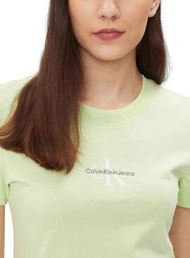 Camiseta Calvin Klein Monologo Slim Verde Mujer