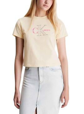 Camisa Calvin Klein Bold Monologo Beige Mujer