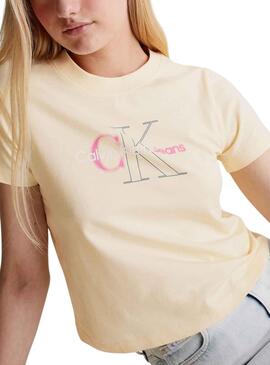 Camisa Calvin Klein Bold Monologo Beige Mujer