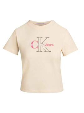 Camisa Calvin Klein Bold Monologo Beige Mujer