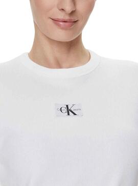 Camiseta Calvin Klein Woven Label Blanco Mujer