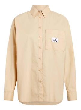 Camisa Calvin Klein Woven Label Camel Mujer