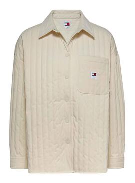 Sobrecamisa Tommy Jeans Quilted Beige Para Mujer
