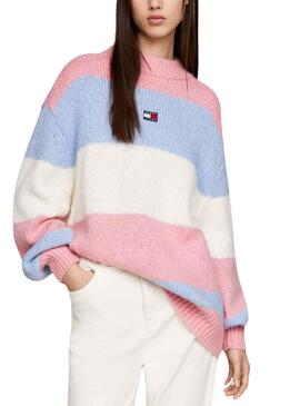 Jersey Tommy Jeans Color Block Rosa Para Mujer