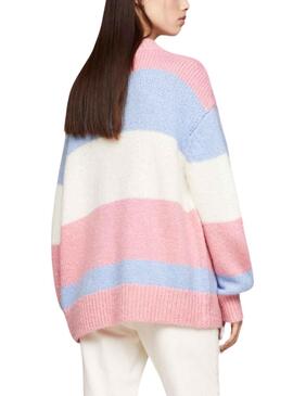 Jersey Tommy Jeans Color Block Rosa Para Mujer