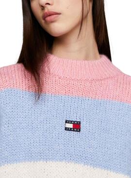 Jersey Tommy Jeans Color Block Rosa Para Mujer