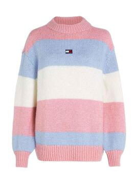 Jersey Tommy Jeans Color Block Rosa Para Mujer