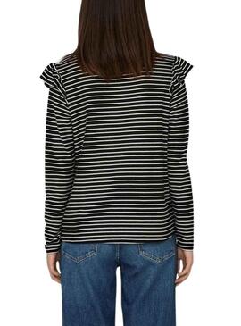 Camiseta Only Mille Negro y Beige Para Mujer