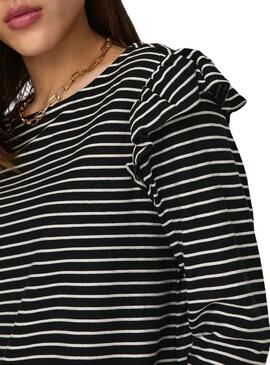 Camiseta Only Mille Negro y Beige Para Mujer