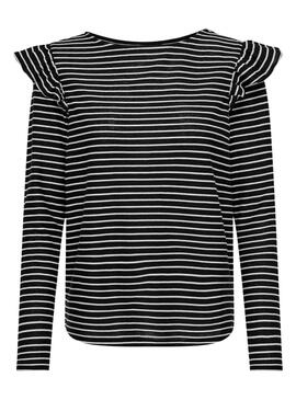 Camiseta Only Mille Negro y Beige Para Mujer