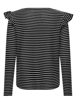 Camiseta Only Mille Negro y Beige Para Mujer